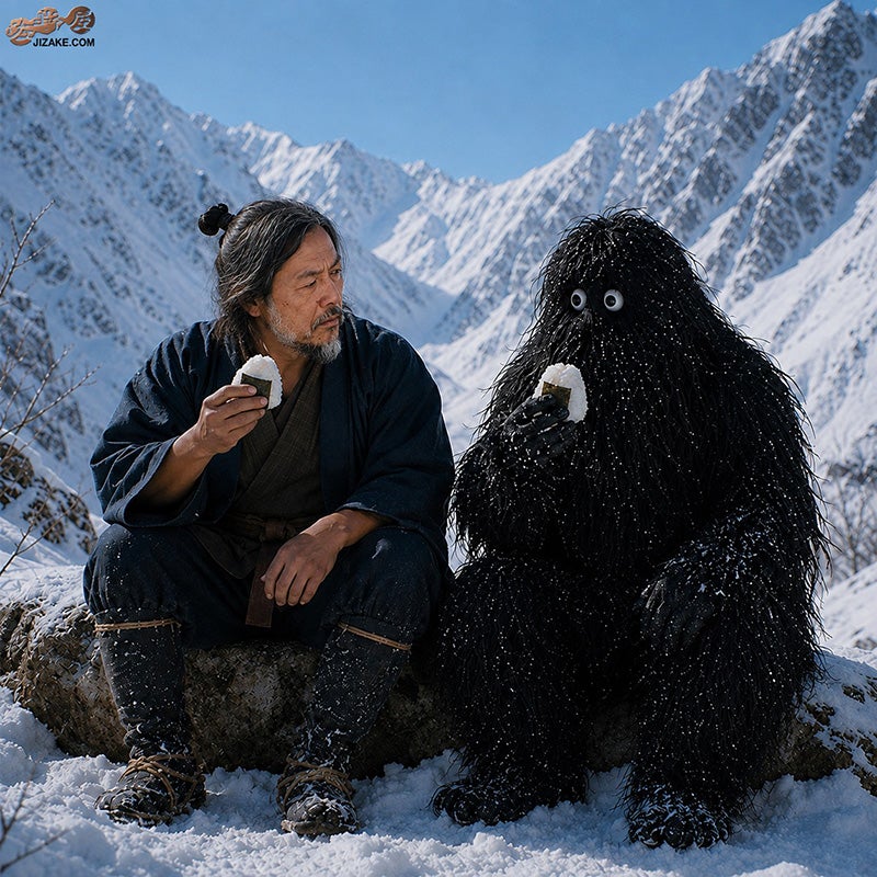 竹助 雪男 おにぎりを食べるシーン