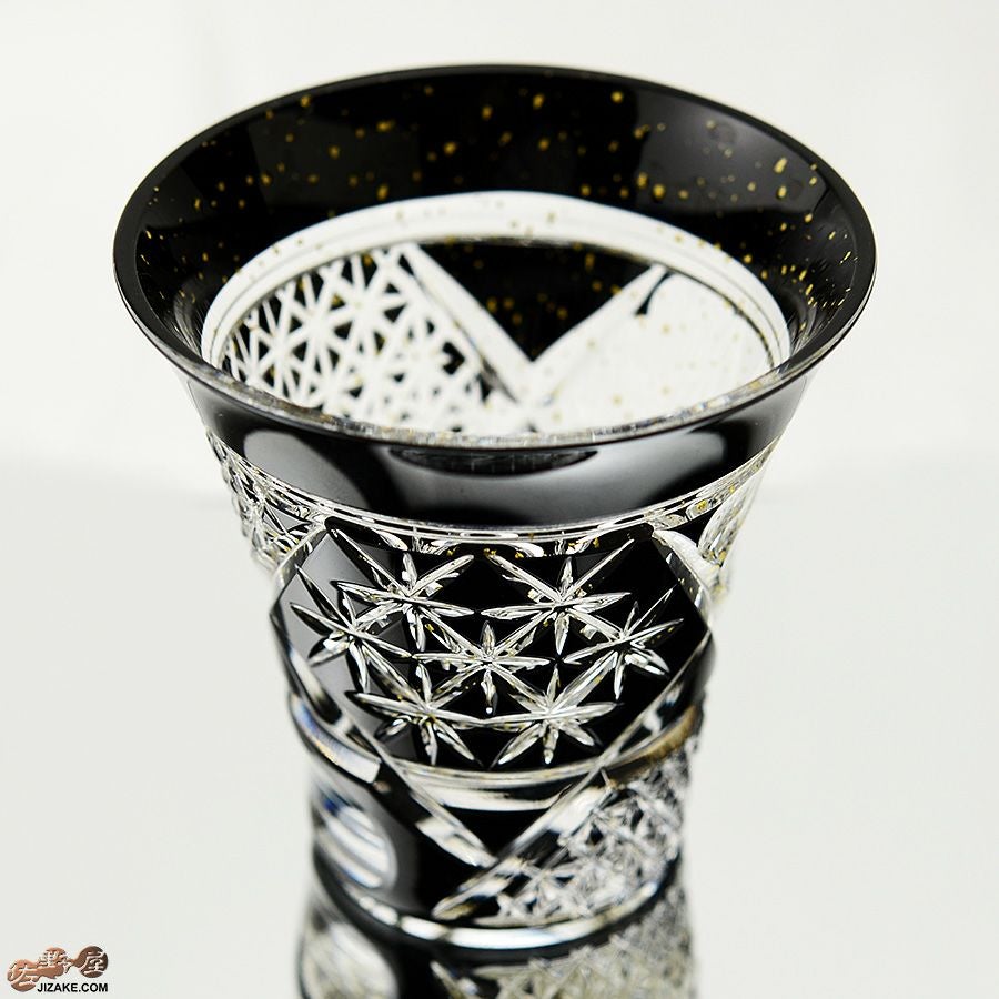  【木箱入】八千代切子　墨色　杯　竹垣柄LSB19755SBK-C638