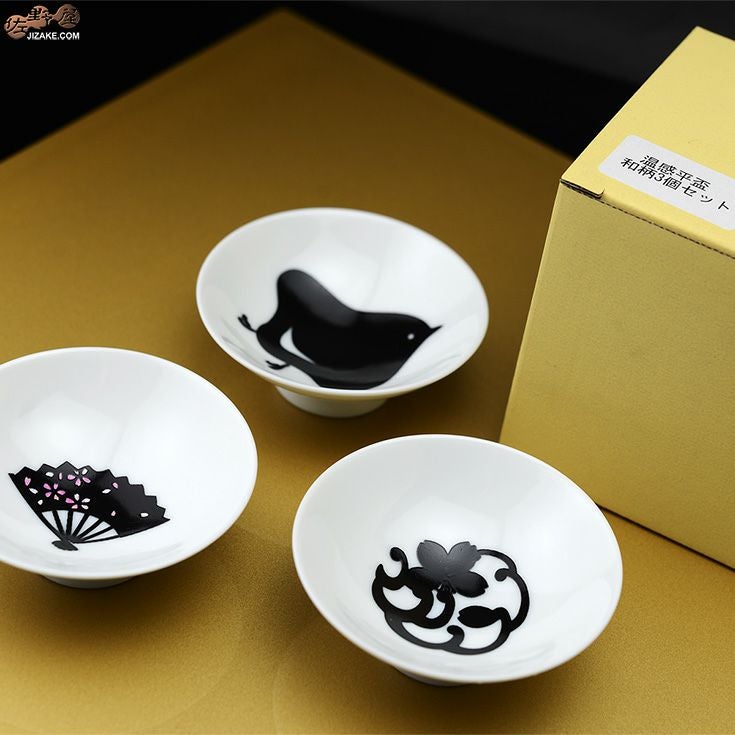 箱入】温感白平盃 和柄3個セット | 日本酒専門店 佐野屋 JIZAKE.COM