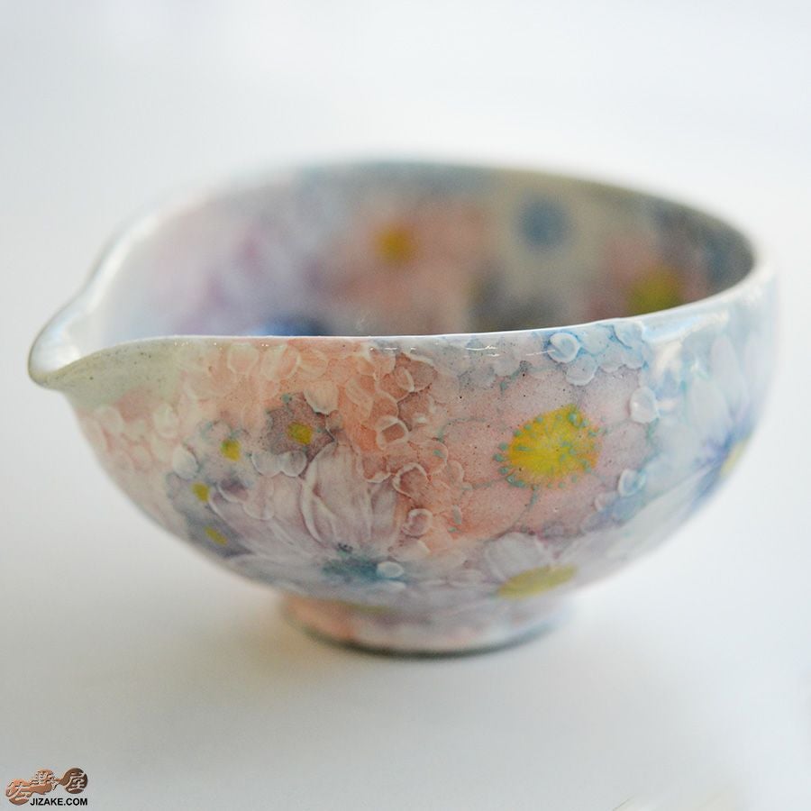 瀬戸焼　加藤晃(号晃山)作　色絵　寿千老人文　ぐい呑　盃　共箱　V　8953 工芸品
