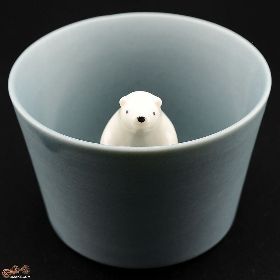 陶磁器 楽土(らくど) 【箱入】シロクマの熊五郎 グレー　いい湯だな＆こんばんは　2個セット