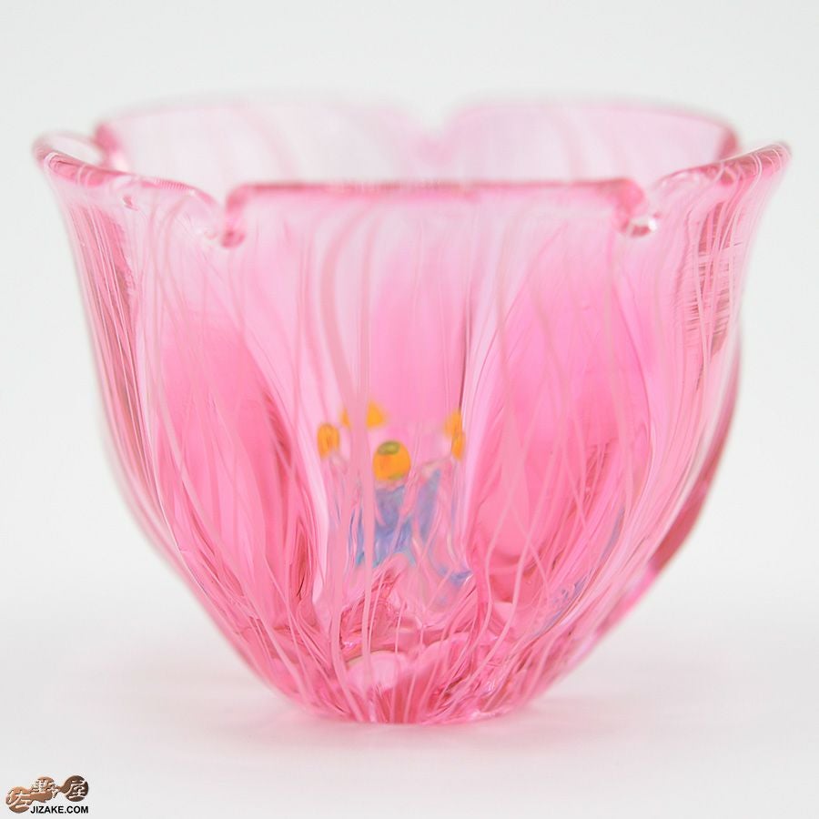 【箱入】湯浅明子 お花のぐい呑み 濃ピンク