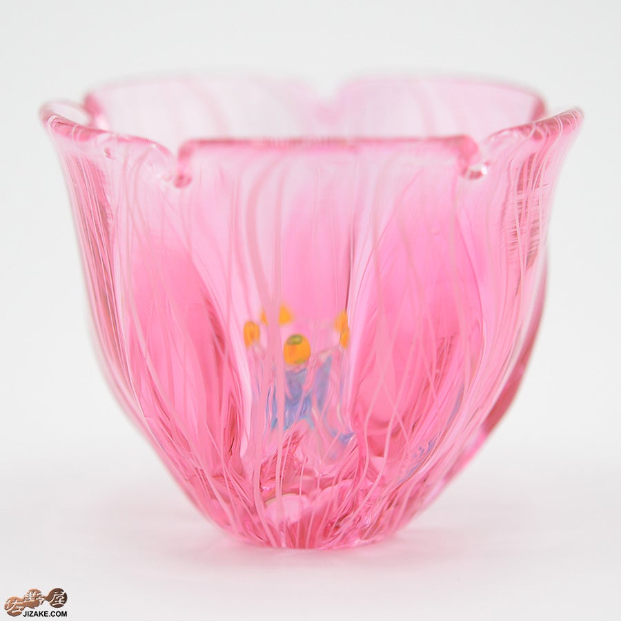 【箱入】湯浅明子 お花のぐい呑み 濃ピンク