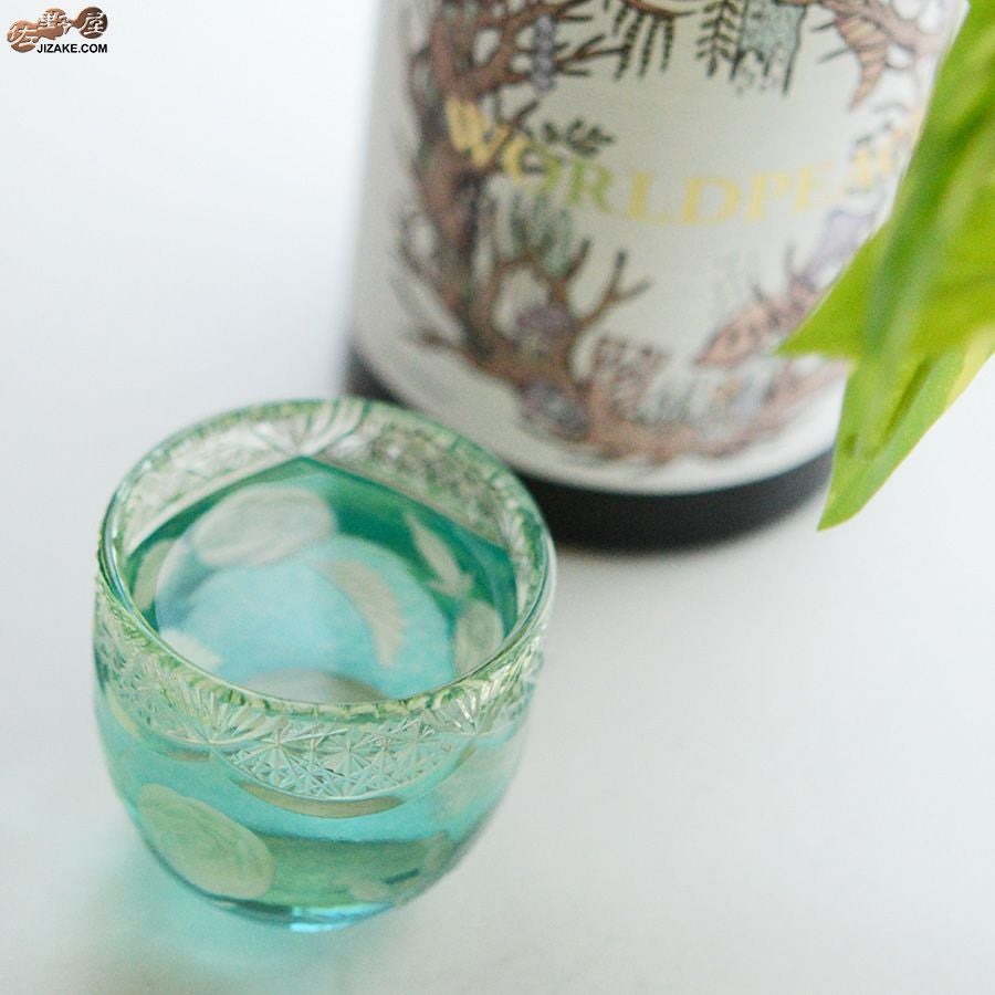 【箱入り】塩原清夏　切子ぐいのみ　小鳥とバラ