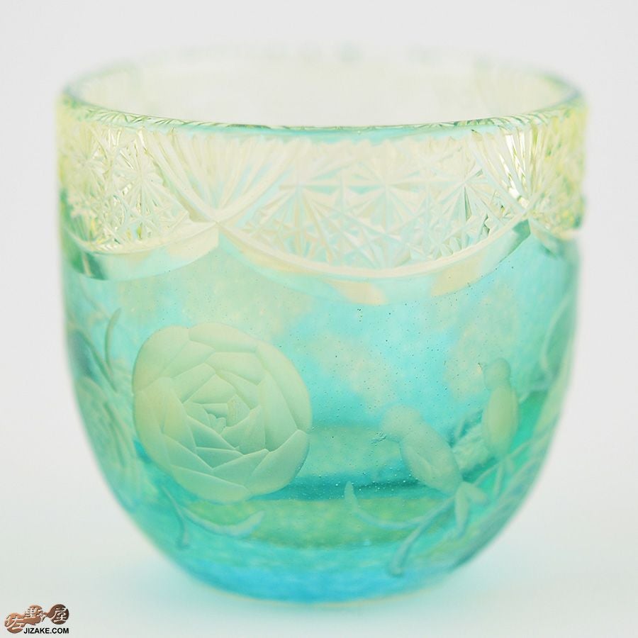 【箱入り】塩原清夏　切子ぐいのみ　小鳥とバラ