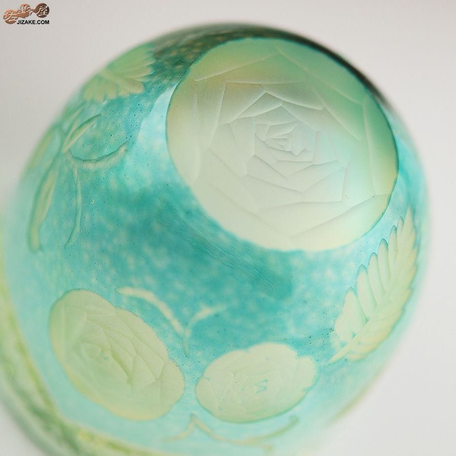 【箱入り】塩原清夏　切子ぐいのみ　小鳥とバラ