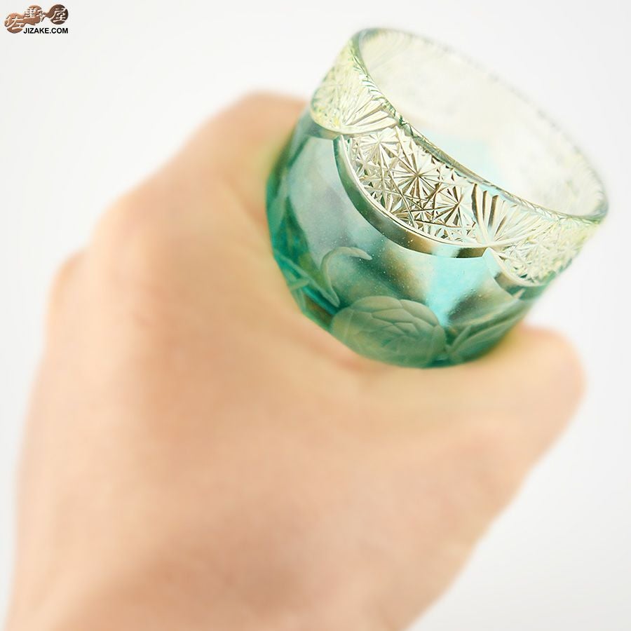 【箱入り】塩原清夏　切子ぐいのみ　小鳥とバラ