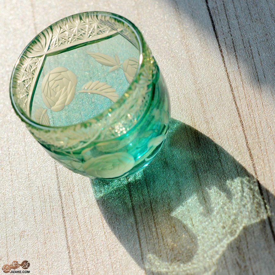 【箱入り】塩原清夏　切子ぐいのみ　小鳥とバラ