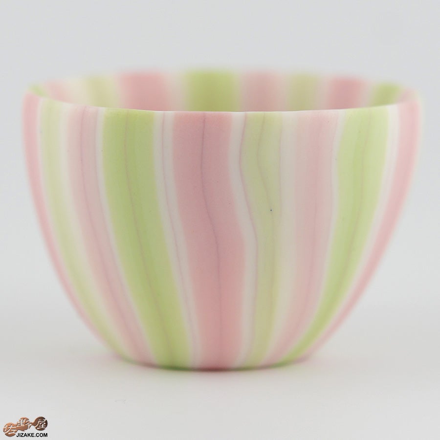 佐藤愛子　ぐい呑み（ピンクグリーン縞）