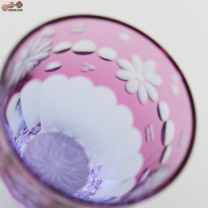 JOEglass　切子天開杯　戯れ猫　ちょいちょい花　金赤×ネオジウム