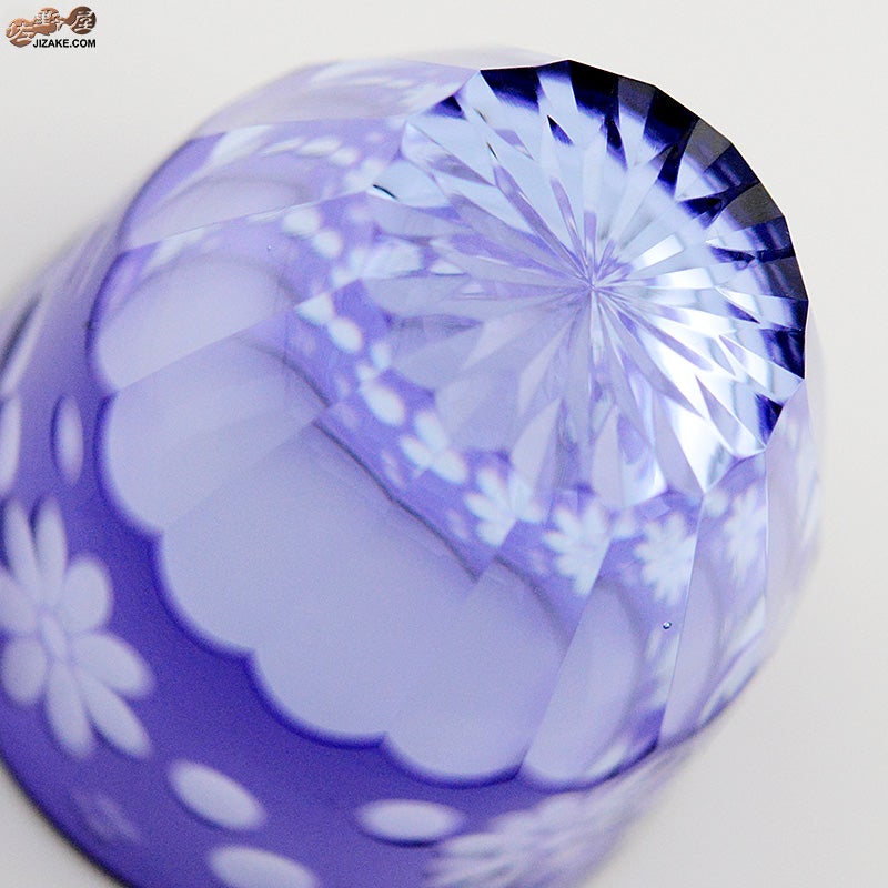 JOEglass　切子天開杯　戯れ猫　ちょいちょい花　金紫×ネオジウム