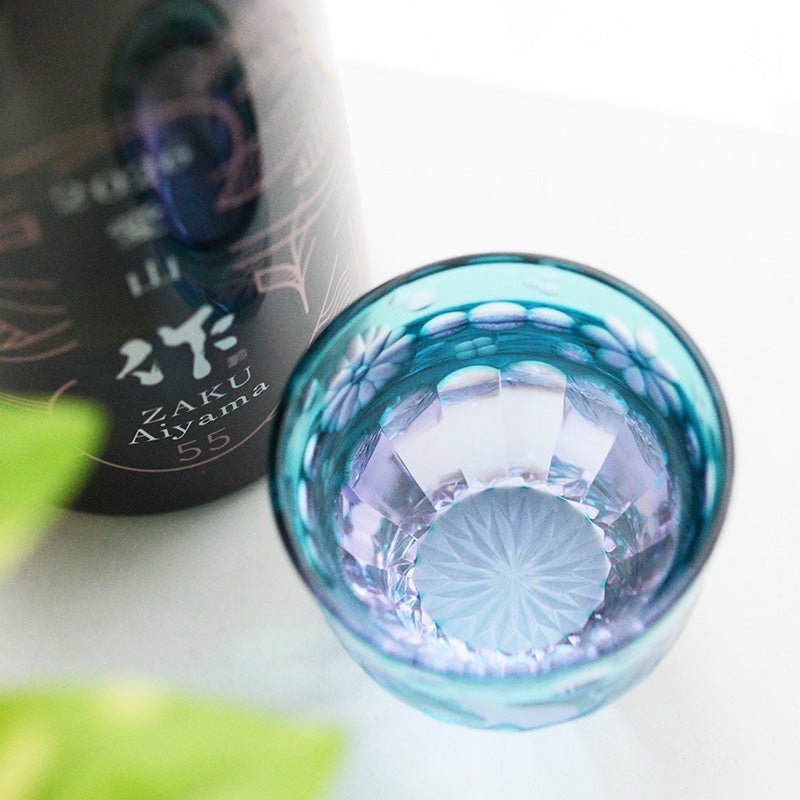 JOEglass　切子天開杯　戯れ猫　ちょいちょい花　グリーン×ネオジウム