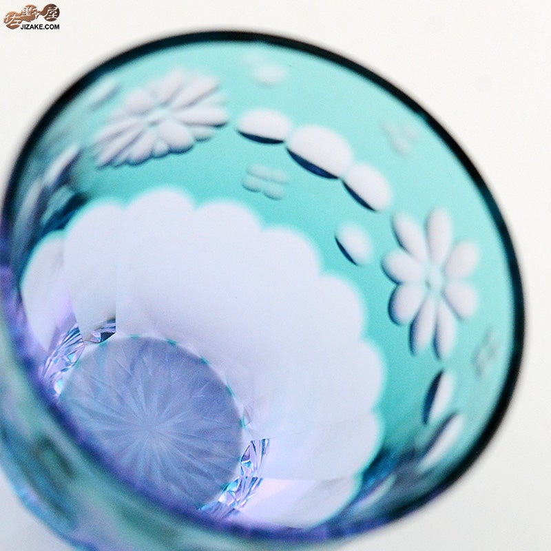 JOEglass　切子天開杯　戯れ猫　ちょいちょい花　グリーン×ネオジウム