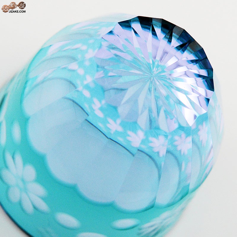 JOEglass　切子天開杯　戯れ猫　ちょいちょい花　グリーン×ネオジウム